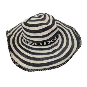 Spiral Floppy Wide Brim Hat Sun Beach Outdoor Black White Summer Geometric 7"D